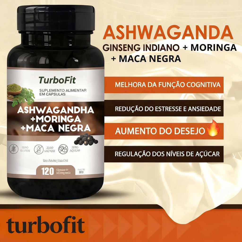 Ashwaguandha + Moringa + Maca Negra 100%pura e natural